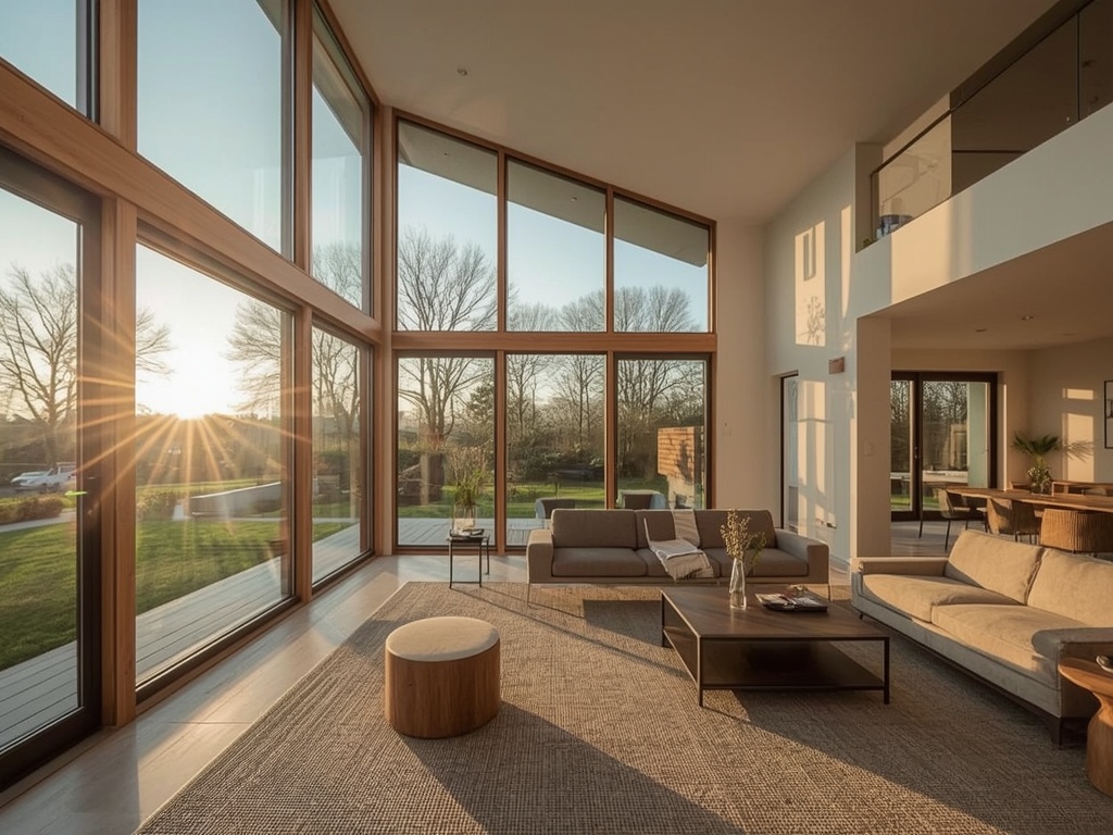 Lichte woonkamer in Beverwijk met grote antracietkleurige kunststof kozijnen en veel daglicht.
