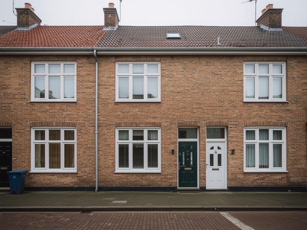 naoorlogse rijtjeswoning in Beverwijk met witte kunststof kozijnen aan de voorgevel